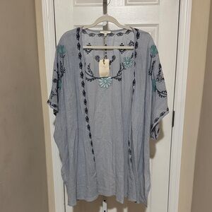 Easel Blue Embroidered kimono cardigan